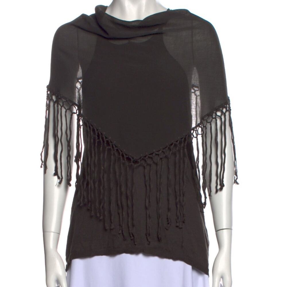 ALICE + OLIVIA Shawl Shirt, Size Small, Brown/Gray, Designer, Fringe